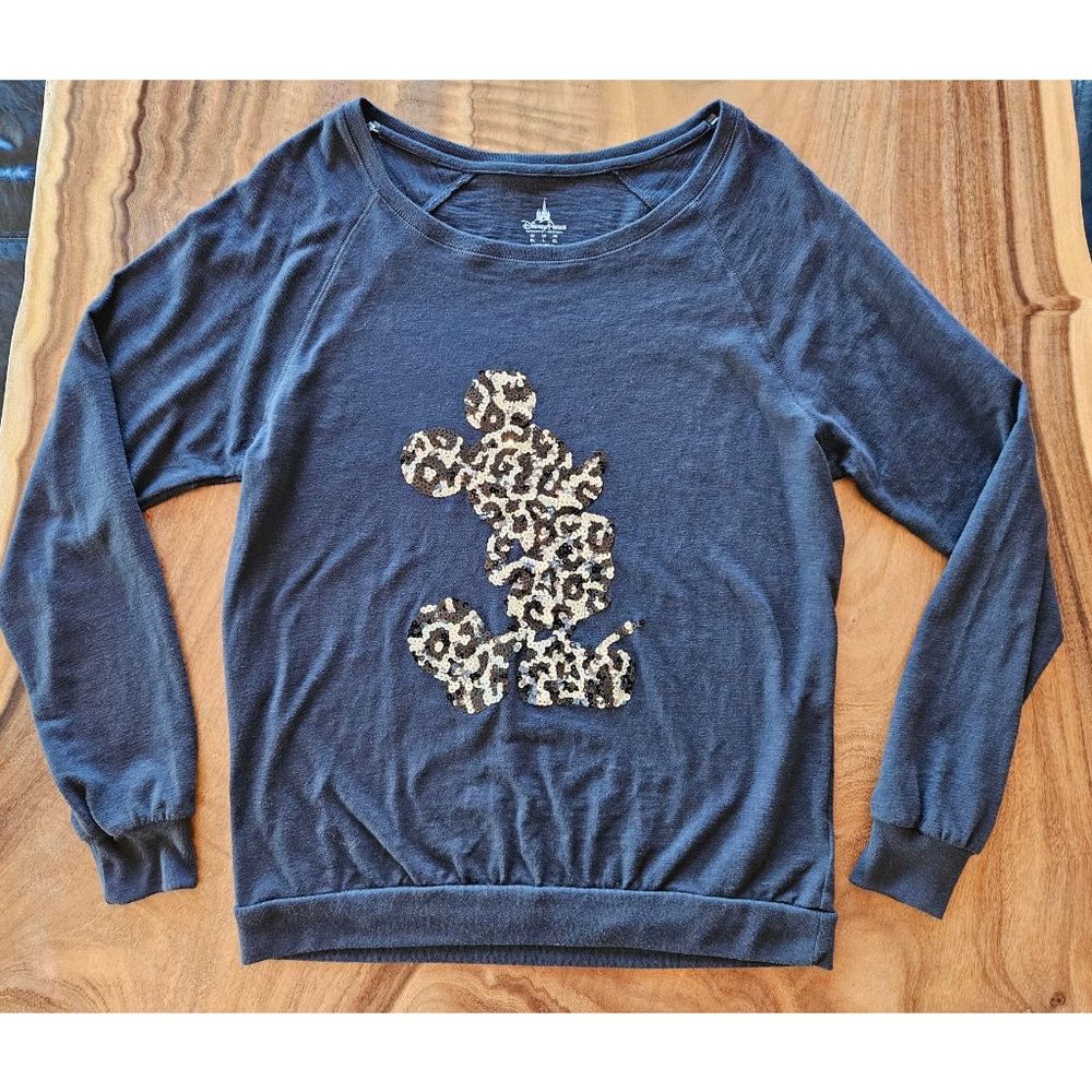 Disney Parks Charcoal Gold Sequin Mickey Mouse Sweatshirt Size L